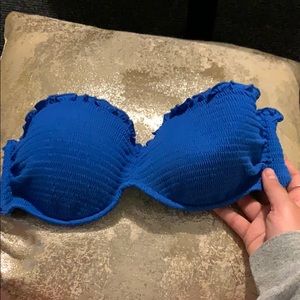 Blue Crinkle Strapless VS Swim Top